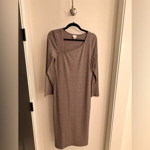 a new day Asymmetrical Ribbed Long Sleeve Dress - Taupe